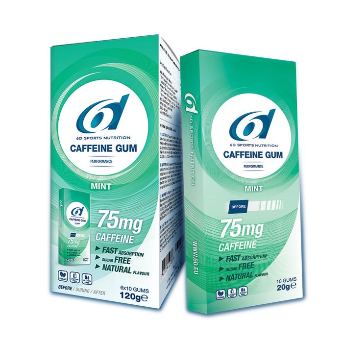 Gumă cu cafeină 6 tablete×10 gume/tableta 6D SPORTS NUTRITION antidoping