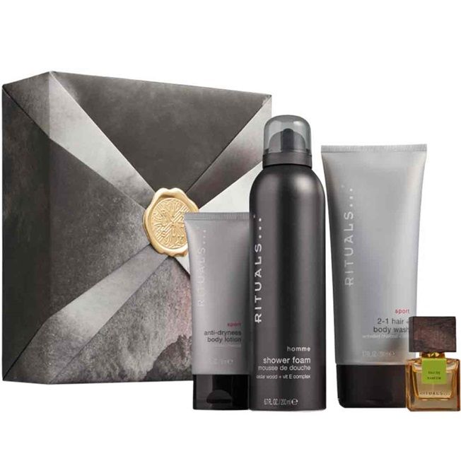 Set Kit Rituals Homme 70 ml Lotiune de corp + 200 ml Spuma de dus + 200 ml Sampon si gel de dus 2 in 1 + 15 ml Apa de parfum, Barbati