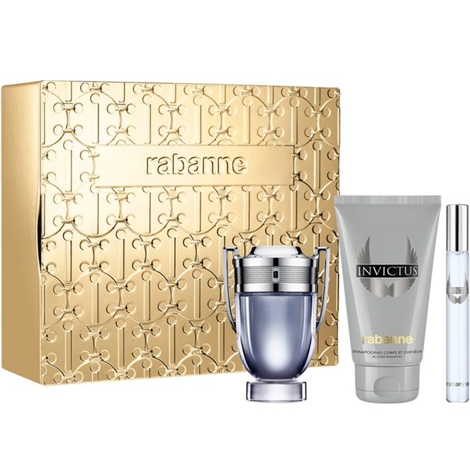 Set Apa de Toaleta Paco Rabanne Invictus 50 ml + 10 ml + 100 ml gel de dus, Barbati