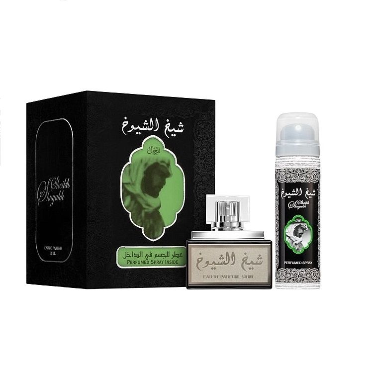 Apa de parfum Lattafa Perfumes Set cadou Sheikh Al Shuyukh Black Apa de Parfum 50ml + Deo, Barbati, 50ml