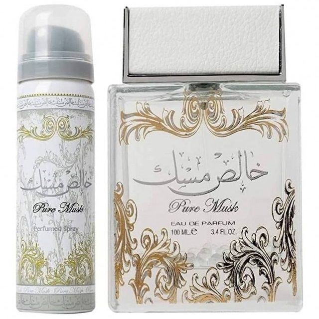Set Apa de parfum Lattafa Perfumes Pure Musk 100 ml + 50 ml Deodorant Spray, Femei