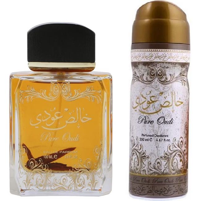 Set Apa de parfum Lattafa Perfumes Pure Oudi 100 ml + 50 ml Deodorant Spay, Unisex
