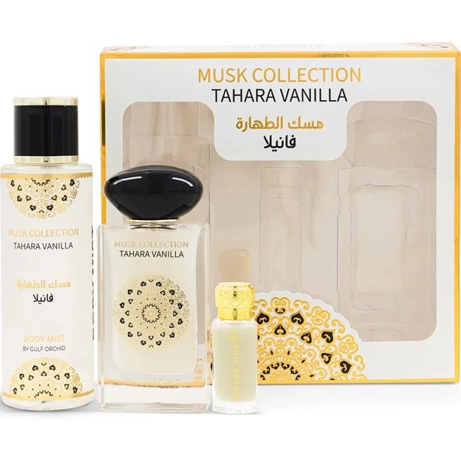 Set Apa de parfum Gulf Orchid Tahara Vanilla 60 ml + 250 ml Spray de corp + 12 ml Ulei Concentrat, Femei