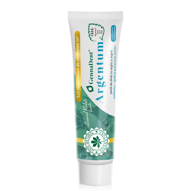 GennaDent Argentum - pasta de dinti naturală 100% cu argila si argint, fara fluor, 150 ml - Leonard Radutz formula - VivaNatura