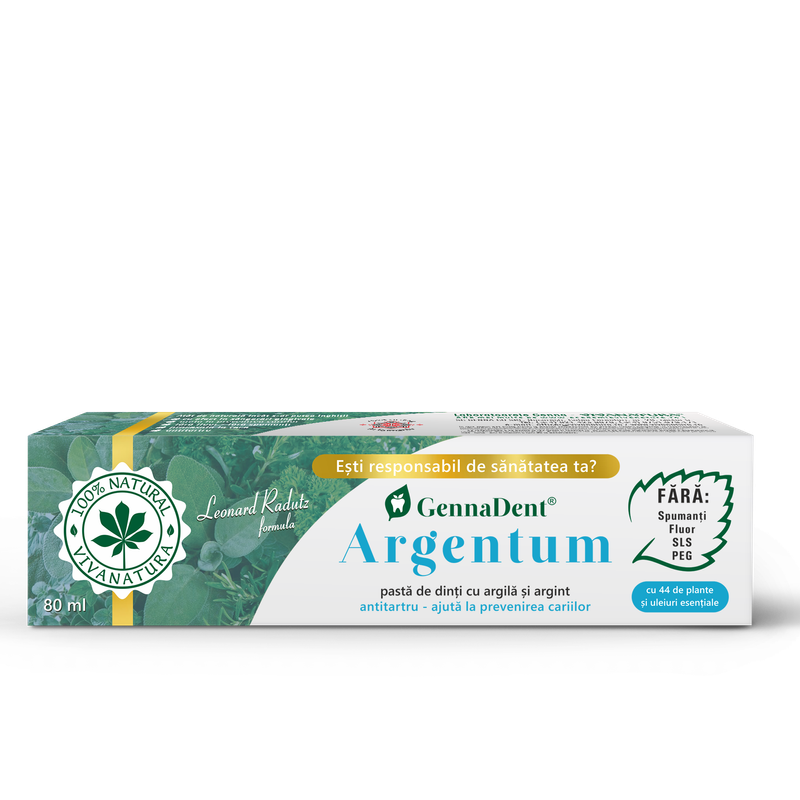 GennaDent Argentum - pasta de dinti naturală 100% cu argila si argint, fara fluor, 80 ml - Leonard Radutz formula - VivaNatura