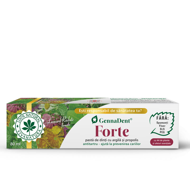 GennaDent Forte - pasta de dinti naturala cu argila si propolis, fara fluor, 80 ml - Leonard  Radutz formula - VivaNatura