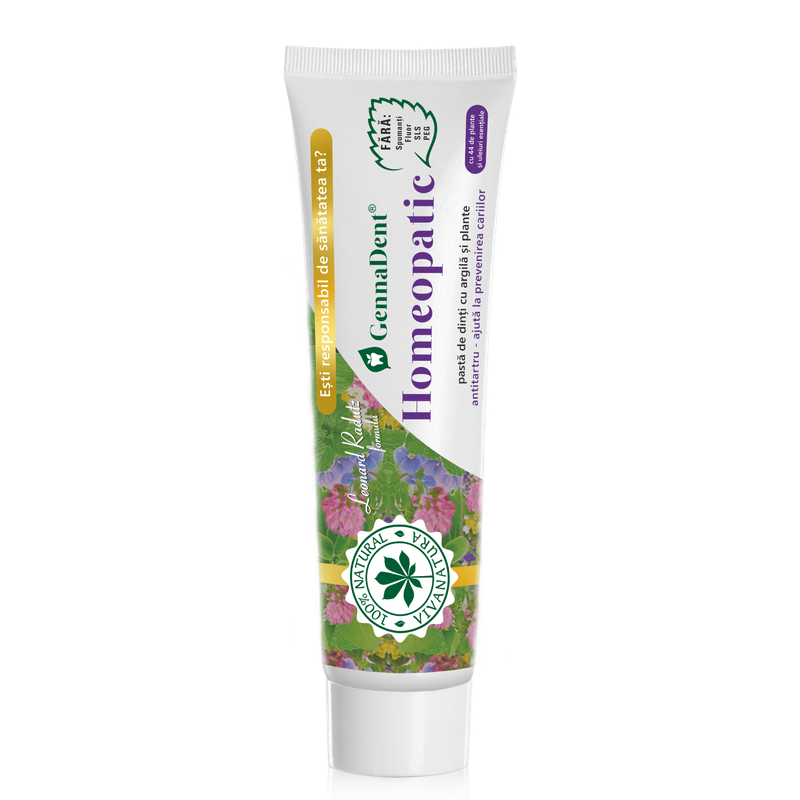 GennaDent Homeopatic - pasta de dinti naturala 100% cu argila si plante, fara fluor, 150 ml - Leonard Radutz formula - VivaNatura